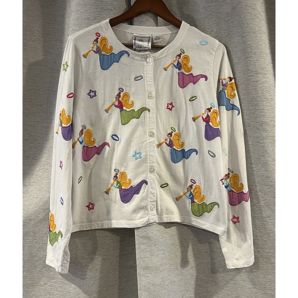 Vintage Michael Simon Cardigan Embroidered Angels Playing Trumpets Size‎ Large